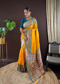 Thumbnail for NOZ2TOZ Women Party Wear Zari Weaving Paithani Silk Saree with Unstitched Blouse - Yellow