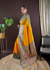 Thumbnail for NOZ2TOZ Women Party Wear Zari Weaving Paithani Silk Saree with Unstitched Blouse - Yellow