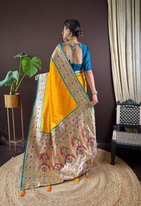 Thumbnail for NOZ2TOZ Women Party Wear Zari Weaving Paithani Silk Saree with Unstitched Blouse - Yellow