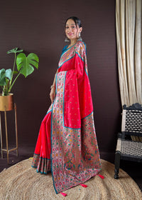 Thumbnail for NOZ2TOZ Women Party Wear Zari Weaving Paithani Silk Saree with Unstitched Blouse - Pink