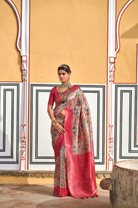 Thumbnail for NOZ2TOZ Women's Party Wear Weaving Work Kanjivaram Silk Saree with Un Stitched Blouse - Red - Distacart
