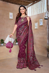 Thumbnail for NOZ2TOZ Women Wedding Wear Jacquard Weaving Worked Pure Pashmina Saree with Unstitched Blouse - Wine