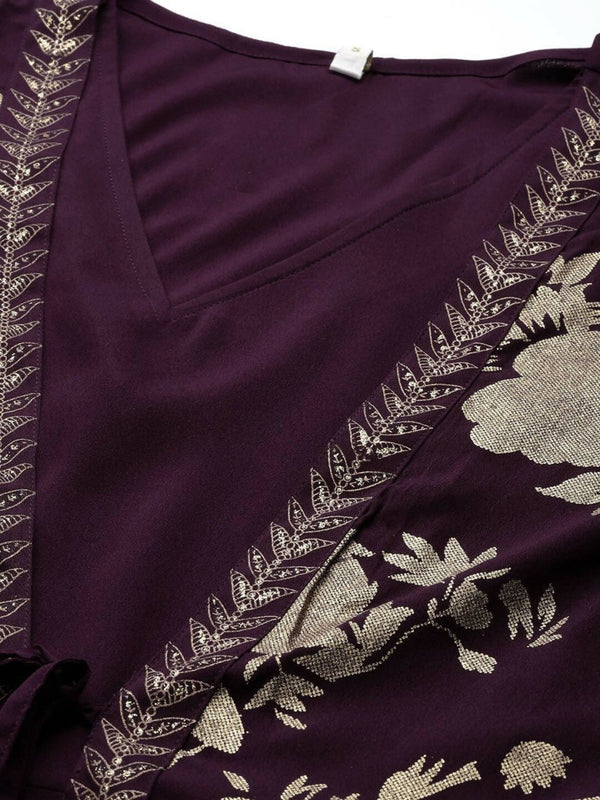 Ahalyaa Women Burgundy Floral Fit & Flare Maxi Ethnic Dress - Distacart