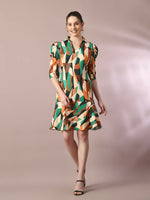 Thumbnail for Myshka Women's Multi Printed Shirt Collar Fit and Flare Party Dress - Distacart