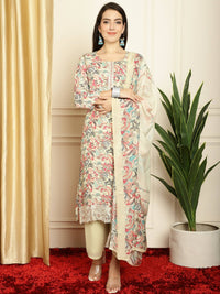 Thumbnail for Aastha Fashion Women's Multicolor Muslin Digital Printed with Embroidered Lace work Kurta with Trouser & Dupatta - Distacart