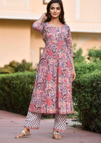 Thumbnail for NOZ2TOZ Women Pink Printed Viscose Rayon Kurta And Pant Set