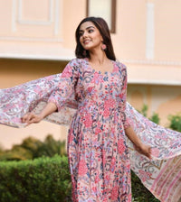 Thumbnail for NOZ2TOZ Women Pink Printed Viscose Rayon Kurta And Pant Set