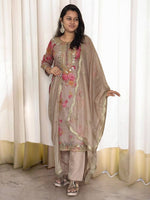 Thumbnail for Prazu Fashion Beige Organza Embroidery Coding Sequin Salwar Suit