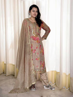 Thumbnail for Prazu Fashion Beige Organza Embroidery Coding Sequin Salwar Suit