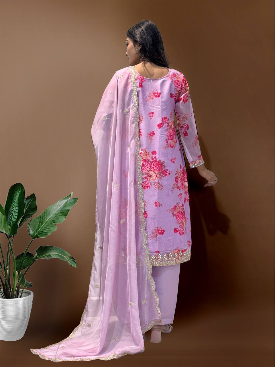 Prazu Fashion Lavender Organza Embroidery Coding Sequin Salwar Suit