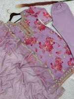 Thumbnail for Prazu Fashion Lavender Organza Embroidery Coding Sequin Salwar Suit