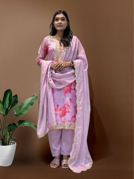 Prazu Fashion Lavender Organza Embroidery Coding Sequin Salwar Suit