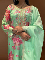 Thumbnail for Prazu Fashion Light Green Organza Embroidery Coding Sequin Salwar Suit