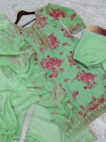 Thumbnail for Prazu Fashion Light Green Organza Embroidery Coding Sequin Salwar Suit