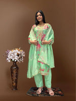 Thumbnail for Prazu Fashion Light Green Organza Embroidery Coding Sequin Salwar Suit