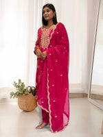 Thumbnail for Prazu Fashion Pink Organza Embroidery Coding Sequin Salwar Suit