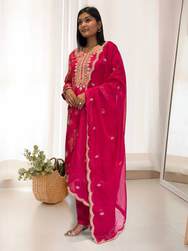 Prazu Fashion Pink Organza Embroidery Coding Sequin Salwar Suit