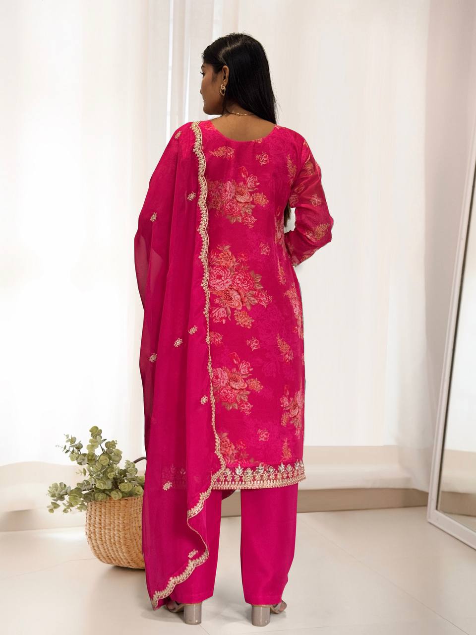 Prazu Fashion Pink Organza Embroidery Coding Sequin Salwar Suit