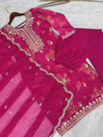 Thumbnail for Prazu Fashion Pink Organza Embroidery Coding Sequin Salwar Suit