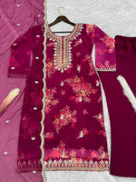 Thumbnail for Prazu Fashion Rani Pink Organza Embroidery Coding Sequin Salwar Suit