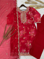 Thumbnail for Prazu Fashion Red Organza Embroidery Coding Sequin Salwar Suit