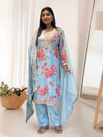Thumbnail for Prazu Fashion Sky Blue Organza Embroidery Coding Sequin Salwar Suit