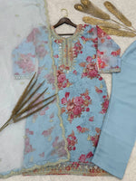 Thumbnail for Prazu Fashion Sky Blue Organza Embroidery Coding Sequin Salwar Suit