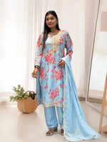 Thumbnail for Prazu Fashion Sky Blue Organza Embroidery Coding Sequin Salwar Suit