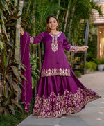 Thumbnail for Prazu Fashion Purple French Crepe Thread Embroidered Palazzo Suit