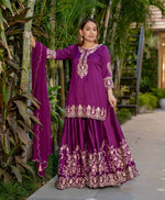 Thumbnail for Prazu Fashion Purple French Crepe Thread Embroidered Palazzo Suit