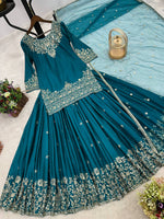Thumbnail for Prazu Fashion Rama Chinon Silk Embroidered Lehenga Style Suit