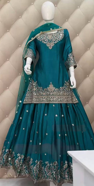 Prazu Fashion Rama Chinon Silk Embroidered Lehenga Style Suit