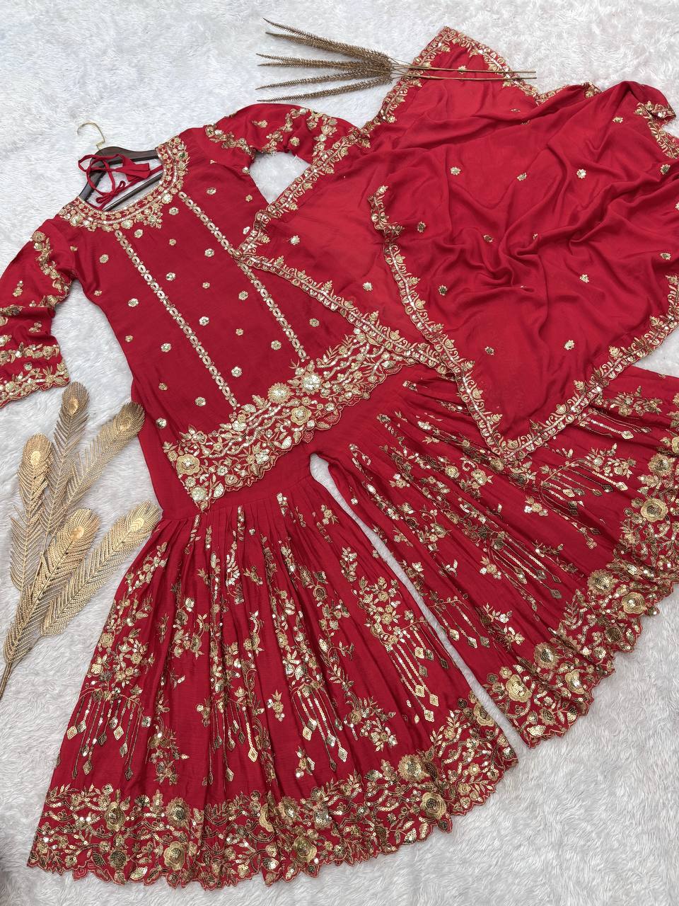 Prazu Fashion Rama Chinon Silk Embroidered Sharara Style Suit