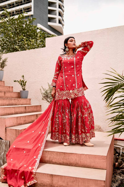 Prazu Fashion Rama Chinon Silk Embroidered Sharara Style Suit