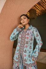 Thumbnail for Prazu Fashion Sky Blue Chinon Silk Digital Printed Palazzo Suit
