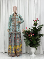 Thumbnail for Prazu Fashion Sky Blue Chinon Silk Digital Printed Palazzo Suit