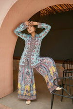 Thumbnail for Prazu Fashion Sky Blue Chinon Silk Digital Printed Palazzo Suit