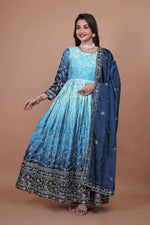 Thumbnail for Prazu Fashion Sky Blue Chinon Silk Embroidered Anarkali Suit