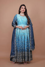 Thumbnail for Prazu Fashion Sky Blue Chinon Silk Embroidered Anarkali Suit