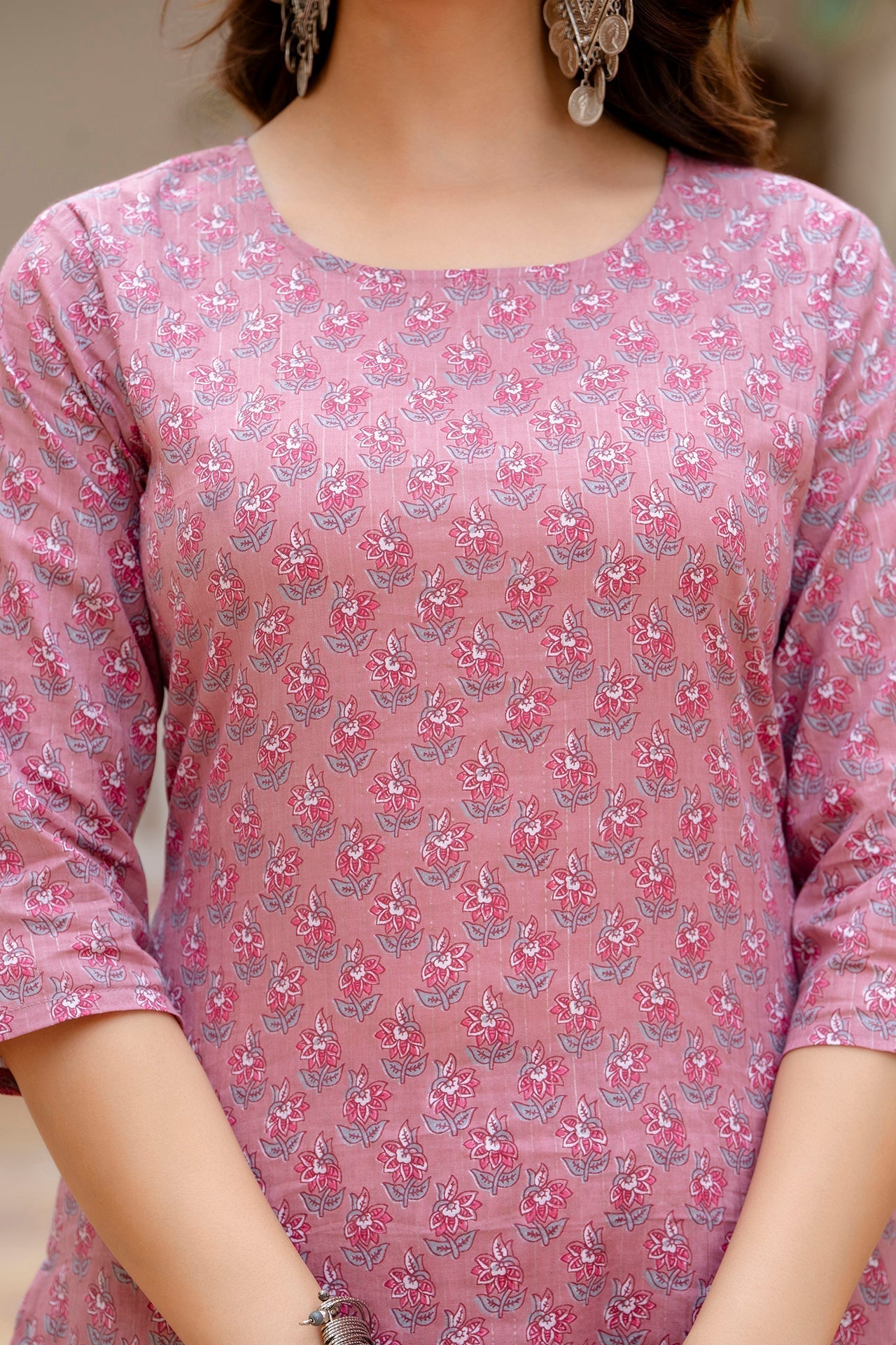 Women Pink Floral Printed Pure Cotton Kurta & Palazzos With Dupatta - Rasiya - Distacart