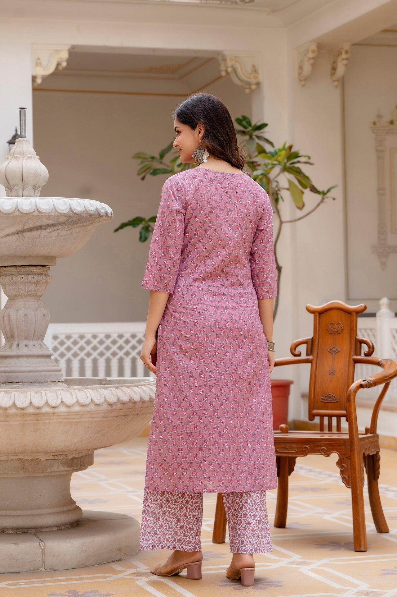 Women Pink Floral Printed Pure Cotton Kurta & Palazzos With Dupatta - Rasiya - Distacart