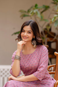 Thumbnail for Women Pink Floral Printed Pure Cotton Kurta & Palazzos With Dupatta - Rasiya - Distacart