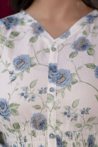 Thumbnail for Women White Floral Printed Flared Dress - Rasiya