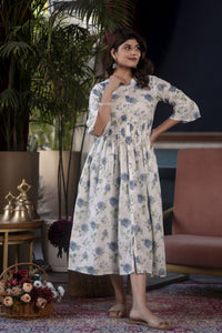 Thumbnail for Women White Floral Printed Flared Dress - Rasiya
