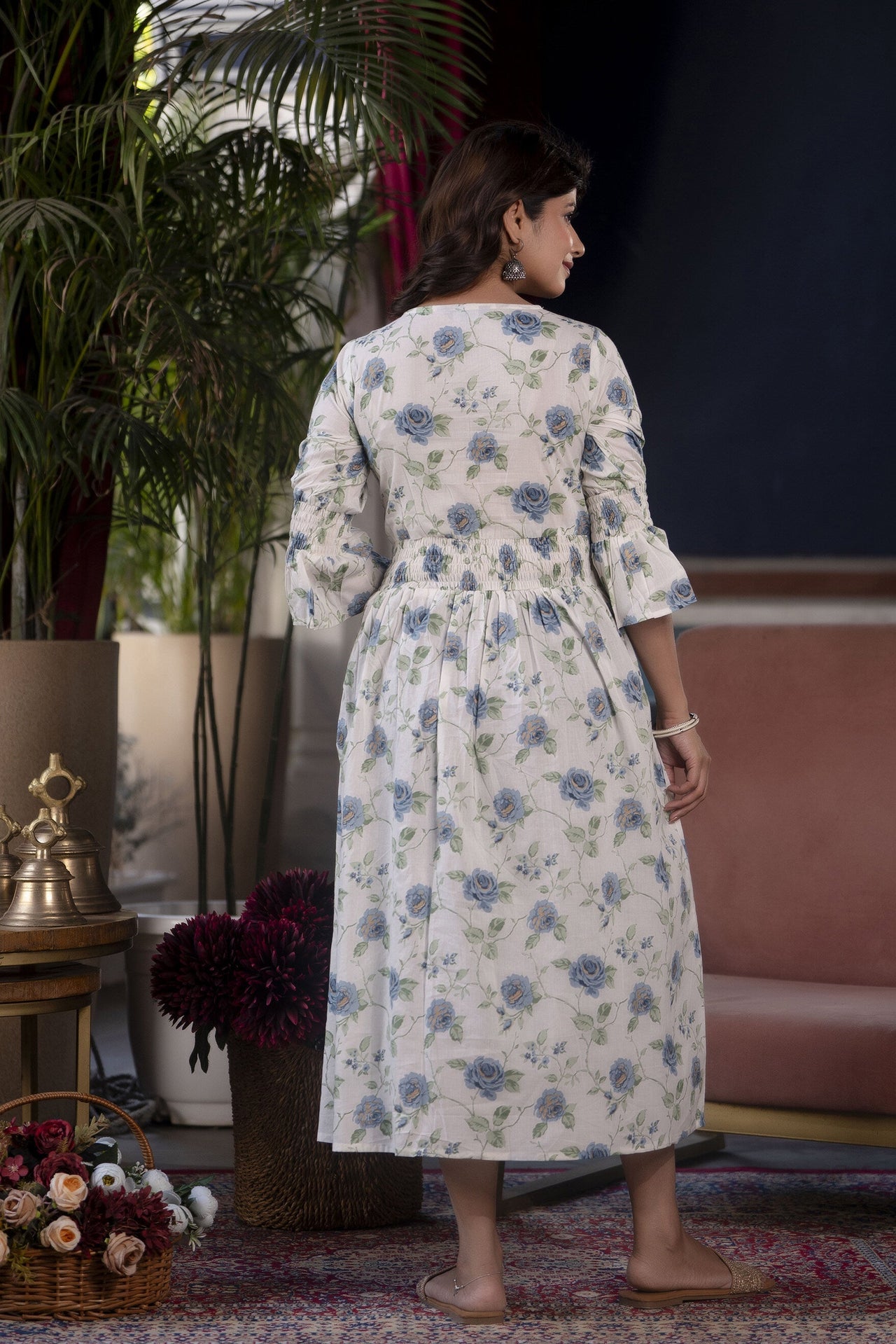 Women White Floral Printed Flared Dress - Rasiya