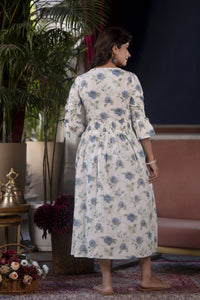 Thumbnail for Women White Floral Printed Flared Dress - Rasiya