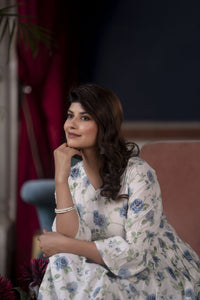Thumbnail for Women White Floral Printed Flared Dress - Rasiya