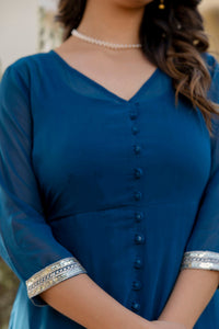 Thumbnail for Women Teal Embroidered Flared Dress with Jacket - Rasiya