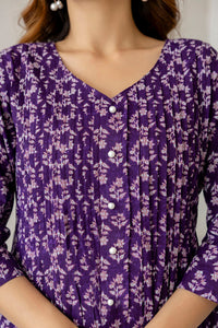 Thumbnail for Women Purple Printed A-Line Kurta with Three Quarter Sleeves - Rasiya
