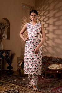 Thumbnail for Women Off White Printed Straight Kurta With Trouser - Rasiya
